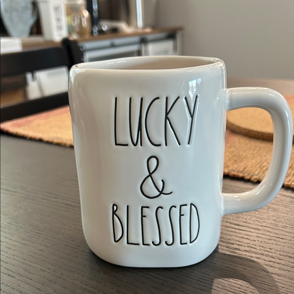 Rae Dunn White Mug - Lucky & Blessed